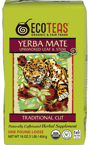 Yerba Mate unsmoked leaf and stem traditional cut organic loose tea in one pound bag